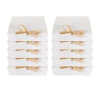 Mikikit 10pcs White Cardboard Folding Boxes with Ribbon and Lids, Small Paper Present Storage Cases for Wedding, Proposal, and Party Packaging