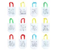 Mikikit 12pcs DIY Graffiti Foldable Shopping Bags with Printed Patterns, Portable Nonwoven Art Craft Storage Pouch for ’ Drawing and Outdoor Walking Use Random Style