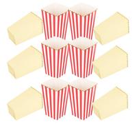 Mikikit 12pcs Red Vertical Stripe Popcorn Boxes with Gold Trim, Square Foldable Popcorn Containers for Party Snacks and Movie Night Treat Storage