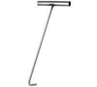 Mikikit 15 Inch Stainless Steel T-Handle Manhole Cover Lifter Hook - 38cm Heavy Duty Drain Grate Lifting Tool, 8mm Diameter Sewer Lid Key for Septic Tank, Gully & Roll-up Door - Silver (1 Pack)
