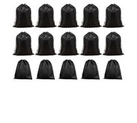Mikikit 15pcs Black Non-woven Fabric Dustproof Double Drawstring Storage Bags Set, Includes 5pcs 150x200mm 10pcs 200x270mm, Multipurpose Organizer Pouches for Home and Travel