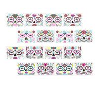 Mikikit 16 Sheets Halloween Temporary Fluorescent Face Decals Stickers with Luminous Design, Adhesive Waterproof Body Art Tattoos for Masquerade and Day the Dead Parties, Sturdy