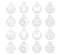 Mikikit 16pcs Ramadan Mubarak Cake Stencil Molds Muslim Festive Baking Tools Coffee Latte Decorating Templates for DIY Cake Hollow Molds Party Celebration