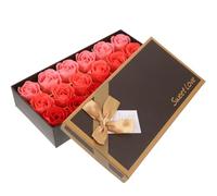 Mikikit 18pcs Imitation Rose Soap Set with Box Floral Scented Bath Soap Flowers in Gradient Red Wedding and Valentine’s Day Flower Decor for Women