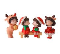 Mikikit 2 Pairs Miniature Xmas Couple Figurines Cartoon Couple Statues Romantic Home Ornaments for Fairy Garden Desktop Decoration