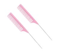 Mikikit 2 Pcs Carbon Fiber Pintail Comb Stainless Steel Tail Hairdressing Combs Professional Barber Styling Tools for Salon and Home Use Pink