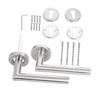 Mikikit 2 Pcs Stainless Steel Round Door Handle Lever Set in Silver with Portable and Reversible Features for Indoor and Fire Door Use, Modern Contemporary Style