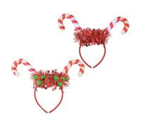 Mikikit 2 Pieces Christmas Candy Cane Headbands with Flashing LED Lights, Colorful Xmas Hair Accessories for Holiday Parties and New Year Celebrations