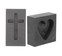 Mikikit 2 Pieces Heart Shape and Cross Shape Graphite Casting Ingot Molds for Copper Silver Gold Metal Jewelry Making Craft Supplies