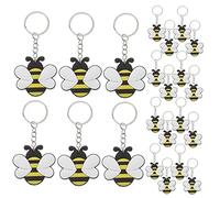 Mikikit 24pcs Cartoon Bee Keychain Charm Fluffy Keyring Bee Wings Metal Keychain for Bag Decorations