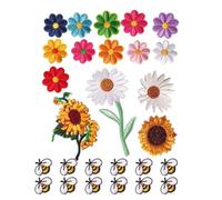 Mikikit 27pcs Bee and Flower Iron on Patches for Clothes, Multi Use Polyester Embroidered Appliques, Easy Sew on Decorative Accessories for Jeans and Pants, Stylish and Eye-catching Design