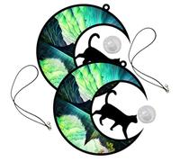 Mikikit 2pcs Acrylic Cat Moon Pendant Wall Decor Artistic Hanging Sculpture for Garden Balcony Living Charming Black Double-sided Cat Moon Decoration Housewarming