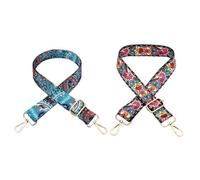 Mikikit 2pcs Adjustable Retro Banjo Straps with Vintage Floral Pattern, Sturdy Musical Instrument Shoulder Belts with Golden Hooks, Folk Style Replacement Banjo Accessories