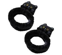 Mikikit 2pcs Black Flannel Cat Headbands for Women Soft and Comfortable Non-slip Hair Bands for Makeup Removal and Shower Use