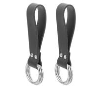 Mikikit 2pcs Black Pu Leather Skirt Hike Loops with Metal Double Ring for Renaissance Waistband Accessory, Medieval Skirt Belt Hitch for Women’s Cosplay and Festival Wear