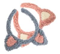 Mikikit 2pcs Cat Ear Makeup Headbands for Women, Soft Plush Face Wash Headband Set in Blue and Pink, Spa Hairbands for Skincare and Makeup Application