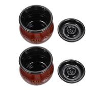 Mikikit 2pcs Ceramic Casserole Stew Pots Earthenware Nonstick Cookware with Convenient Handle for Cooking and Kitchen Use, Coffee Colour, Heat Resistant Hot Pot