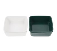 Mikikit 2pcs Ceramic Hamster Feeding Bowls Anti-fall Small Pet Food Dish Set for Guinea Pigs and Hamsters with Bite-resistant Design, White and Dark Green
