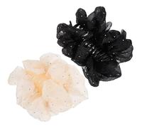 Mikikit 2pcs Chiffon Large Hair Claw Clips with Rhinestone Bow Bubble Jaw Clips for Women Thin Hair Accessories for Styling and Bun in Light Gold and Black