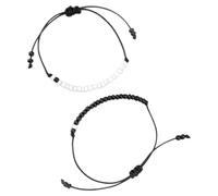 Mikikit 2pcs Couples Bracelets Woven Black and White Beaded String Wristbands Handmade Promise Hand Chain Friendship Jewelry for Women
