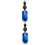 Mikikit 2pcs Creative Mini Usb Wired Mouse Retractable Cable for Notebook and Desktop Use Comfortable Grip Optical Precision for Travel and Office Blue