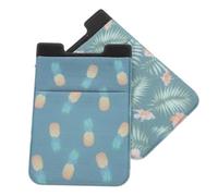 Mikikit 2pcs Creative Phone Wallet Pouch Adhesive Back Leaf and Pineapple Design Cell Phone Card Holder Sticky Pocket for Cards and Cash Fashionable Accessory