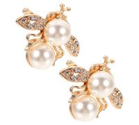 Mikikit 2pcs Decorative Shoe Clips Honey Bee Brooches Lapel Pins with Alloy and Imitation Pearl Portable Versatile Use Fashionable Unique Insect Bee Design for Daily Life Gatherings