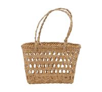 Mikikit 2pcs Hand-woven Small Straw Storage Baskets with Square Base, Handmade Woven Flower Baskets for Home Decor and Desktop Organization, Khaki