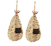 Mikikit 2Pcs Handmade Woven Straw Birds Nest Creative Art Adornment for Hanging Sleeping Nest for Canaries Parrots and Birds