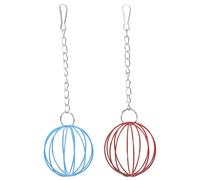 Mikikit 2pcs Hanging Rabbit Feeder Balls with Chain, Small Pet Grass Dispenser for Hamsters and Bunnies, Red and Blue Hanging Hay Feeders for Small Animals