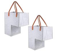 Mikikit 2pcs L-shaped Felt Storage Baskets with Handles Foldable Stair Organiser Grey Laundry and Storage Bins for Easy Portable Household Use