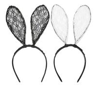 Mikikit 2pcs Lace Bunny Ear Headbands Lightweight Fabric Hair Hoops Non-deformation Festive Easter Headdress Suitable for Ball and New Year's Eve Party