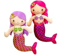 Mikikit 2pcs Lightweight Stuffed Mermaid Dolls Soft Cartoon Mermaid for Little Bedroom Decor Gift Red and