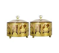 Mikikit 2pcs Middle Eastern Gold Metal Candy Boxes Set for Eid Celebration, Small Dessert and Dried Fruit Containers, Arab Style Snack Serving Trays for Home Decoration