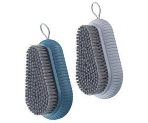 Mikikit 2pcs Nail Cleaning Brush Set with Soft Bristles, Portable Multi-use Hand and Fingernail Scrubbers in Dark Blue and Grey for Personal Care