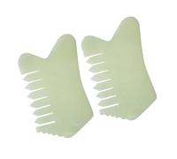 Mikikit 2pcs Natural Jade Hair Scalp Massager Scraping Comb Practical Hair Caring Tool Light Green Color