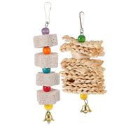 Mikikit 2pcs Pet Parrot Chewing Stone Blocks for Beak Grinding and Calcium Supplement, Hanging Bird Suitable for Cockatiel Budgie Parakeet Cage Play Random Color