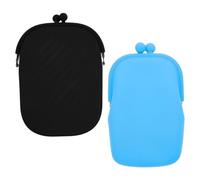 Mikikit 2pcs Portable Silicone Coin Purses for Women, Small Multifunctional Change Pouches with Key Holder, Compact Blue and Black Wallets for Travel and Everyday Use