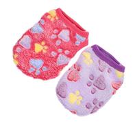 Mikikit 2pcs Puppy Vest Dog Clothes Warm Rabbit Print Costume, Xxs Soft Purple Rose Red Pet Apparel for Small Dogs, Festival and Party Outfit