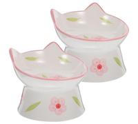 Mikikit 2pcs Raised Ceramic Cat Bowls Neck Protection Elevated Tilted Feeding Bowls for Food and Water Suitable for Cats and Puppies