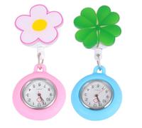 Mikikit 2pcs Retractable Clip-on Fob Watches Chest Watch Hanging Lapel Pocket Watch 2 Patterns Sturdy Nursing Pin Doctor Pocket Accessories for Work Telescopic