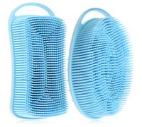 Mikikit 2pcs Silicone Body Scrub Brush Set for Showering, Blue Oval and Bath Scrubbers with Hanging Rope, Exfoliating Shower Brush for Gentle Skin Cleansing and Spa Use