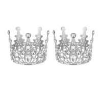 Mikikit 2pcs Small Silver Birthday Cake Crown Decoration, Vintage Baroque ’s Cupcake Topper for Shower and Wedding Cake Ornaments