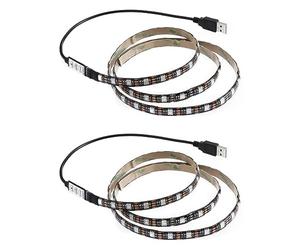 Mikikit 2pcs SMD Flexible Led Strip Light RGB USB Control Cable for Tv Closet Outdoor Lighting