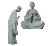 Mikikit 2pcs Stone Monk Figurines Garden Statues Compact Little Monk Ornaments for Outdoor Landscaping and Indoor Tabletop Decoration
