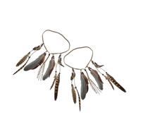 Mikikit 2pcs Women Boho Plume Headband Hair Accessory for Wedding Guest Floral Headband Tassel for Party Festival Bohemia Decor Native Headpiece