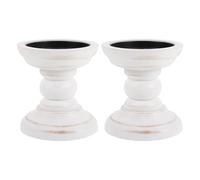 Mikikit 2pcs Wood Pillar Candle Holder Vintage Roman Pillar Candlestick Stand Solid Wood Construction Rustic Table Top Candle Holder for Dining Table Centrepiece and Reception Decor