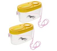 Mikikit 2pcs Yellow Outdoor Insect Observation Containers with Magnifying Lid, Portable Critter Boxes, Household Feeding and Science Exploration Accessories