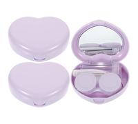 Mikikit 3 Sets Portable Contact Lens Storage Cases with Mirror, Heart-Shaped Travel Lens Box Kit in Purple for Daily Vision Care and On-The-go Use
