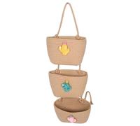 Mikikit 3-Tier Cotton Rope Hanging Storage Basket Over Door Organizer for Kitchen Bathroom Living Room, Woven Boho Nursery and Home Wall Hanging Basket